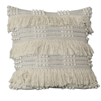 Tassels Shaggy | Macrame Cotton Cushion | Ivory Natural | Recycled Mats